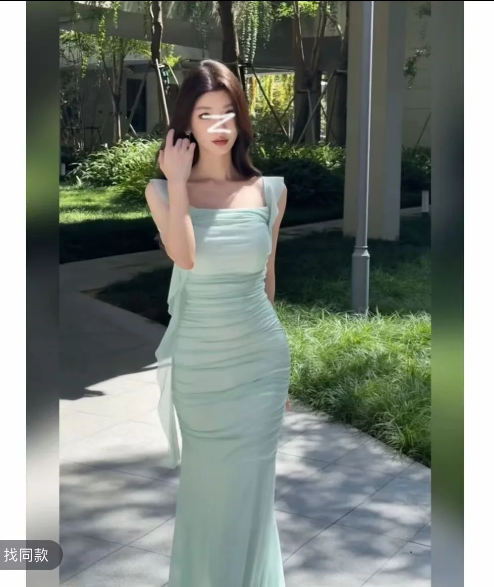 

AsaNagi Arabia Elegant Prom Dresses Mermaid Green Chiffon Women Saudi Floor-Length Luxurious Evening فساتين سهرة