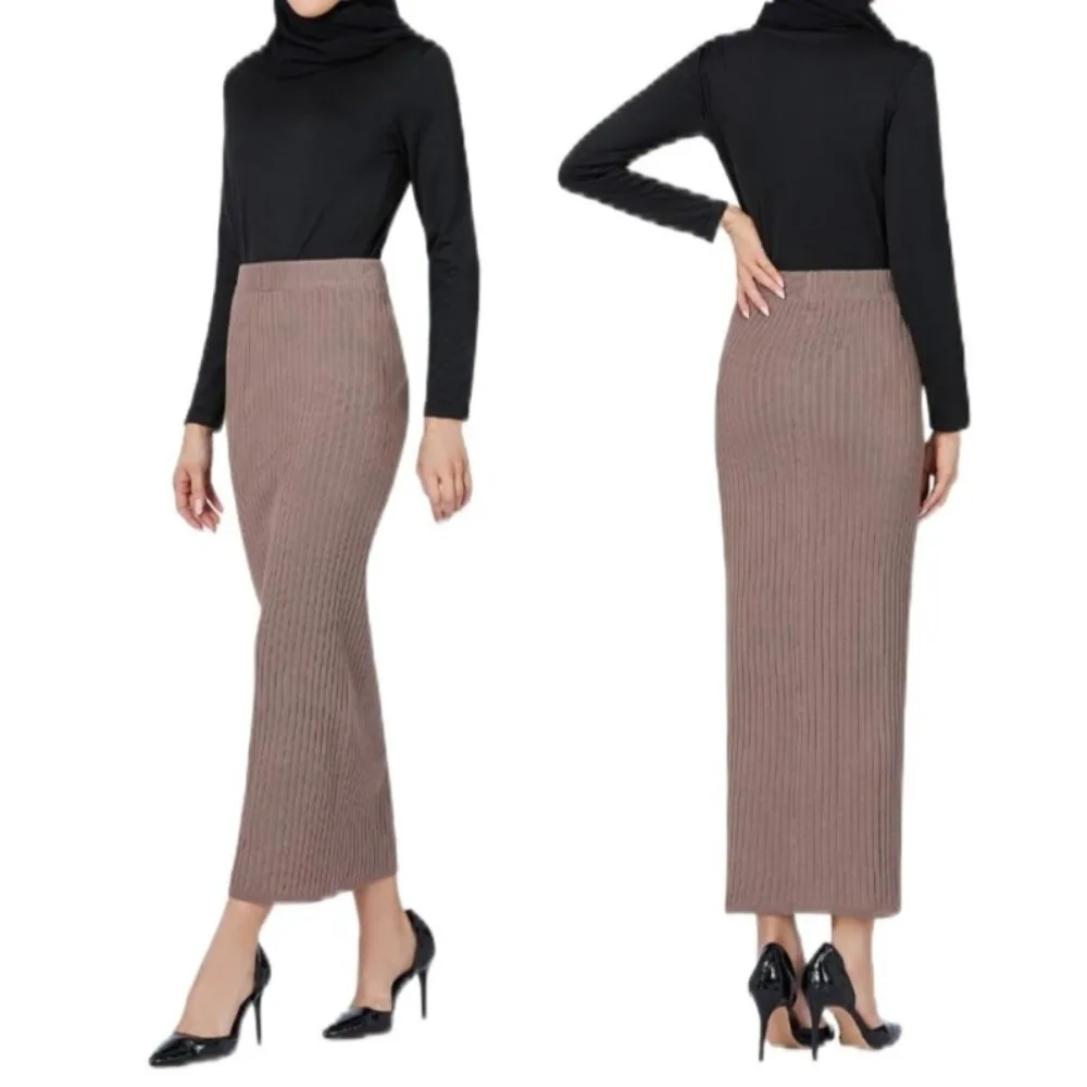 

Fashion Solid Color Knitted Pencil Skirt Fashion Straight-Leg Slimming Long Dress Elastic All March Women's Maxi Skirt Female