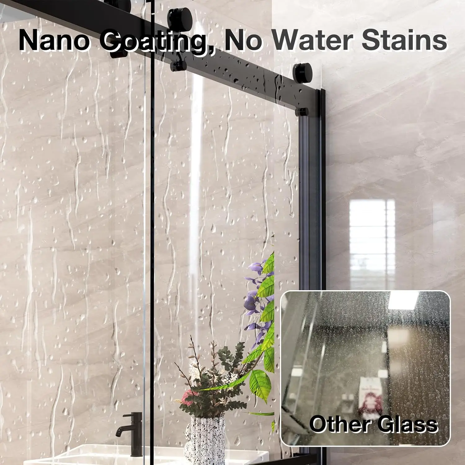 باب دش من الزجاج المقسى بدون إطار 8 مم، عرض 56-60 بوصة × ارتفاع 74 بوصة، آلية إغلاق ناعمة، تصميم ذو وجهين