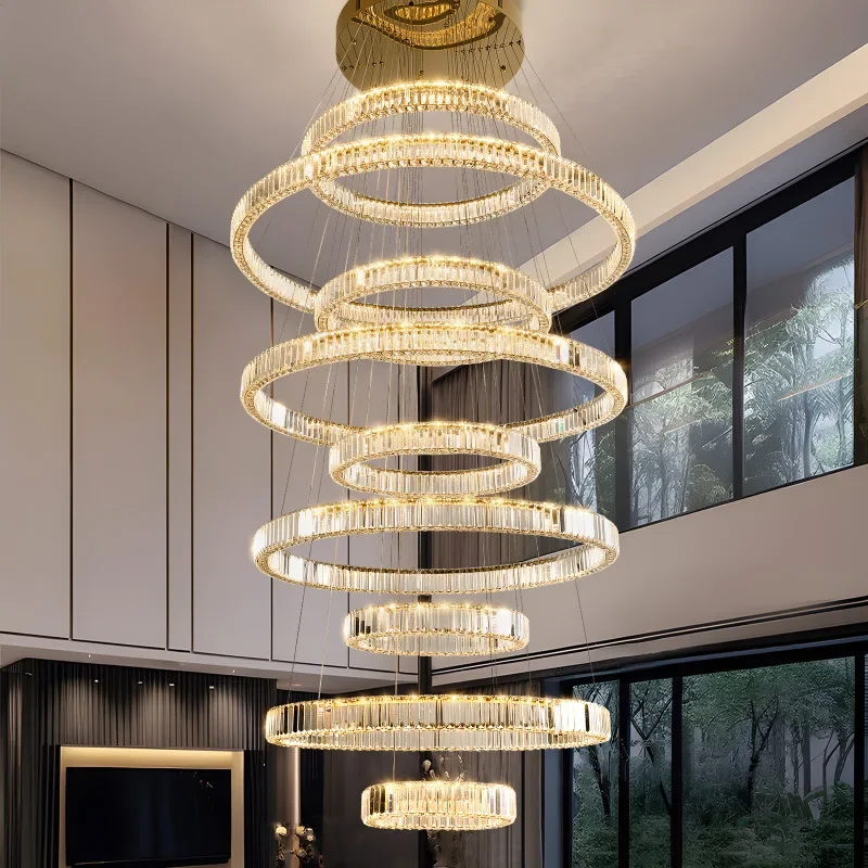 The new staircase light luxury living room lamp is simple and modern,and the chaldelier villa has a high ceiling duplex building