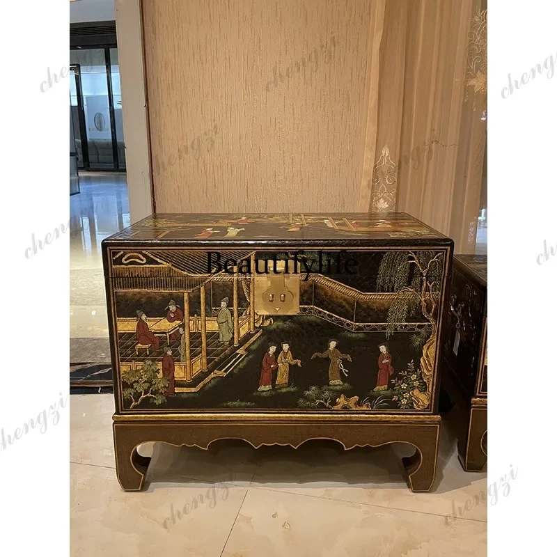MM45 French Decorative Cabinet Locker Art Hand Painted Bedside Table New Chinese Corner Coffee Table