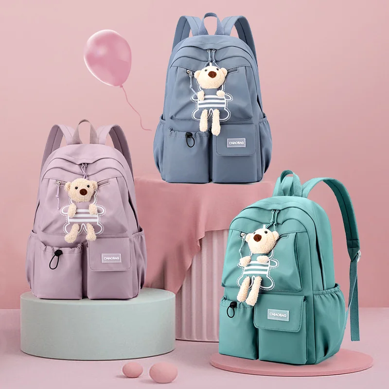 Cute Bear Backpack: Lightweight Large Capacity Load-Reducing School Bag for Boys Girls Grades 1-6 & Junior High