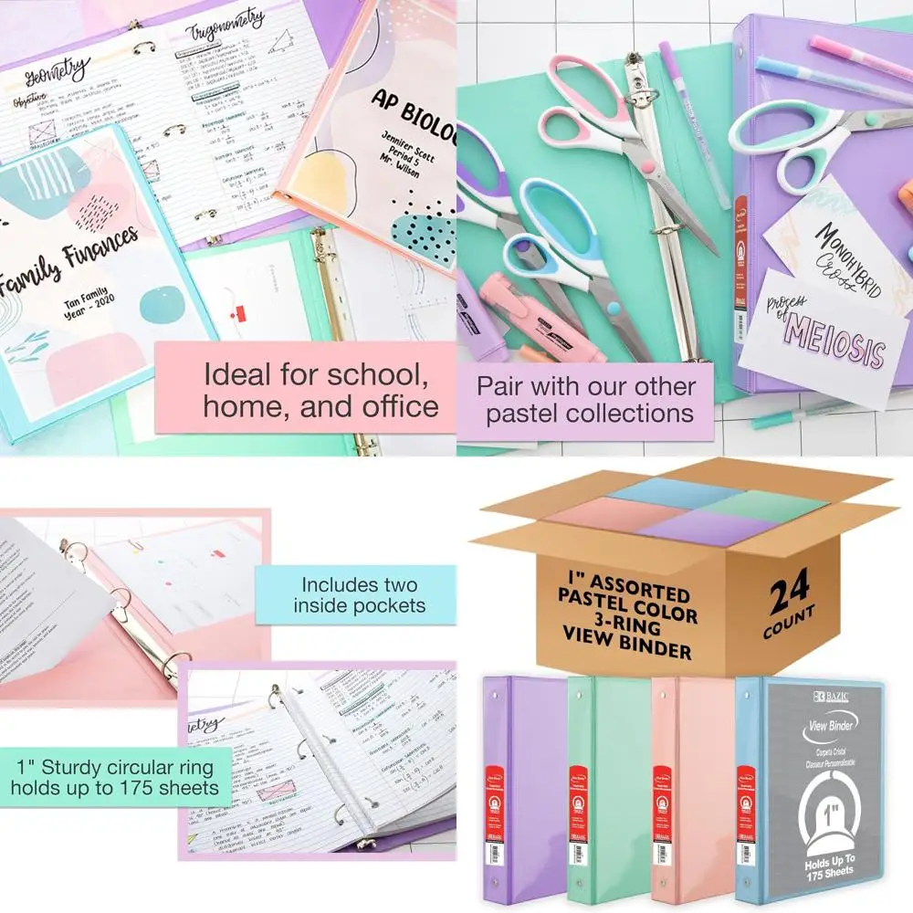 

1 Pastel Round Ring Binder, Holds 175 Sheets, 24-Pack, Ideal for School or Office