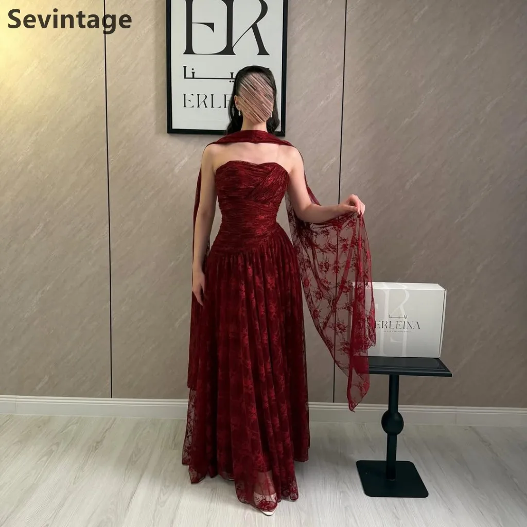 

Вечернее платье Sevintage 2025 бордового цвета с кружевом, фасон А-силуэт, макси, для свадебной вечеринки, с накидкой, для выпускного вечера, в стиле Дубай, на заказ