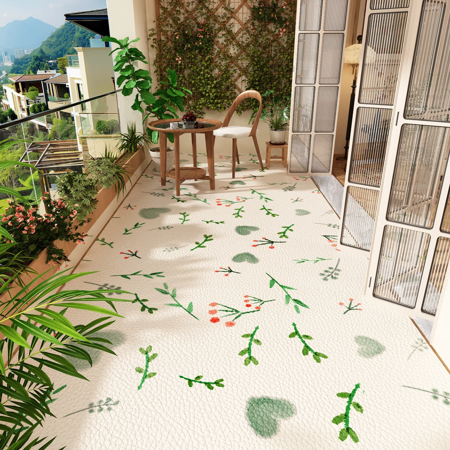

Balcony Floor Mat Pvc Leather Large Rug Waterproof Non-slip Outdoor Carpets Plants Flowers Cute Patterns Home Decor Kitchen Mats