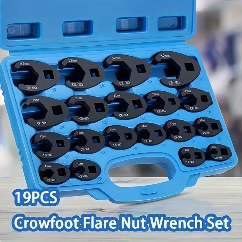 19Pcs Steel Drive Crowfoot Wrench Metric Kits 8-32mm Flare Nut Wrench Set Tools Maximum Torque Rust Resistance Better Leverage