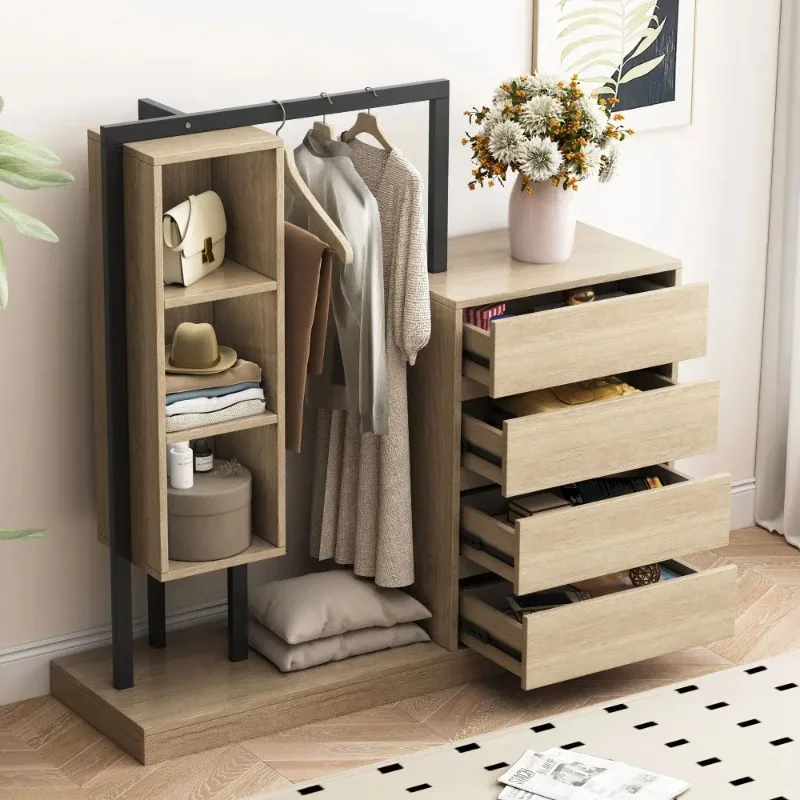 Wardrobe with 4 Drawers and 3 Shelves Natural