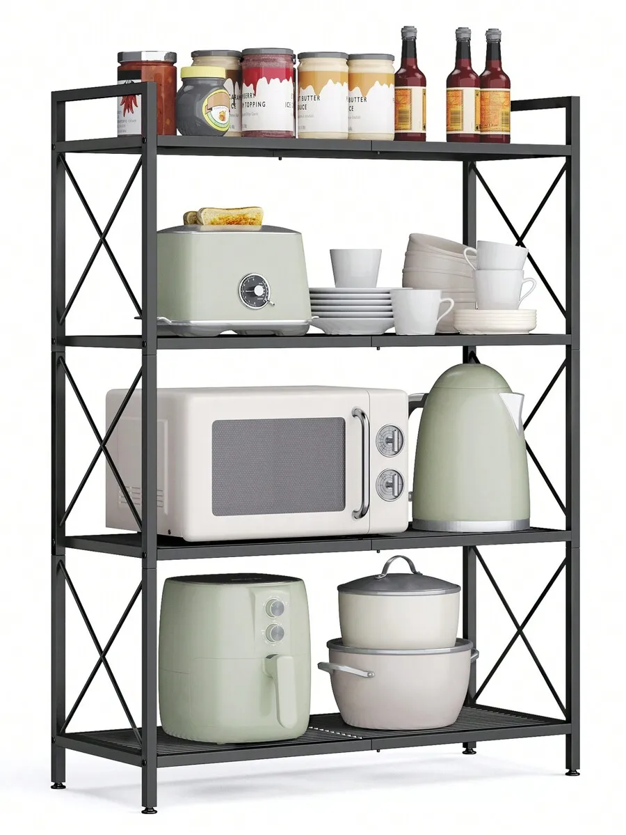 4-Tier Metal Storage Rack, Shelving Unit With X Side Frames, Dense Mesh, 12.6 X 31.5 X 44.3 Inches, For Entryway, Kitchen, Livin