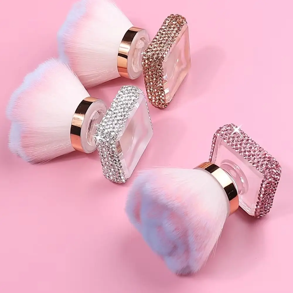 Rose Shape Nail Art Dust Cleaner Brush Fluffy Bristles Soft Fiber Nail Cleaning Brush with Rhinestones Base Multi-functional