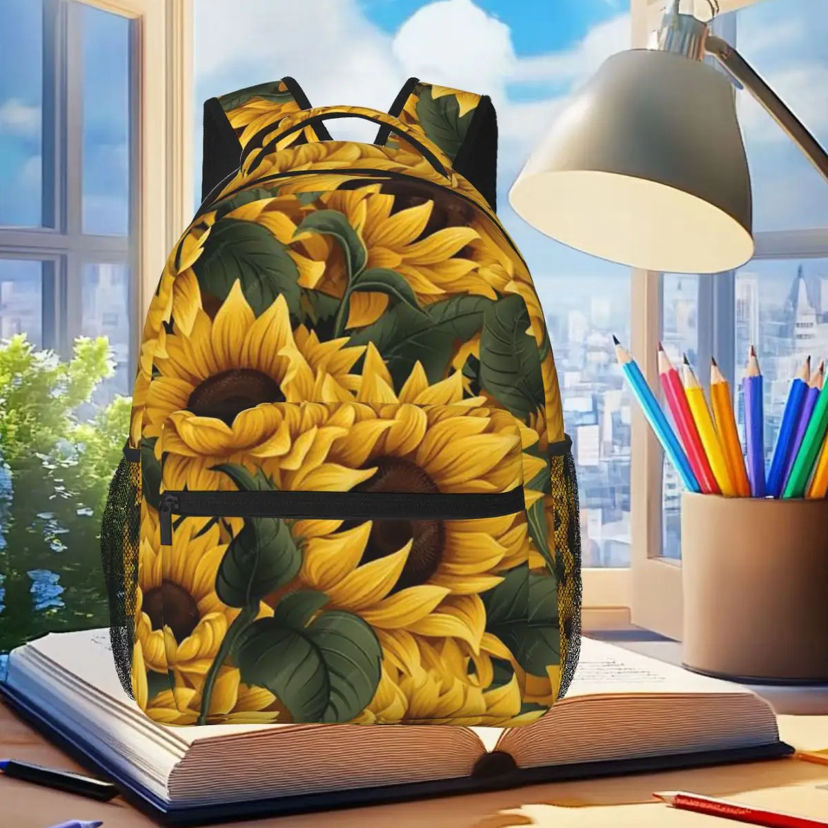 

Sunflower Pattern Backpack Student Boys Girls BookBag Children School Bag Computer Shoulder Bags for Men Women