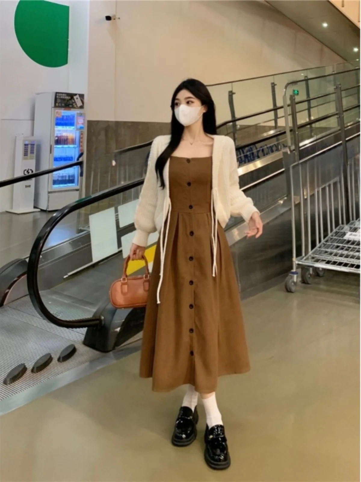 

plus Size Hepburn Sle Strap Dr Women's Autumn New Belted Sweater Coat Two-Piece Set Korean Loose Fit Long Sve Midi Dr
