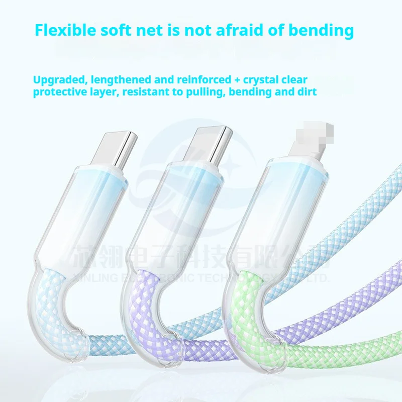 كابل بيانات متنقل ثلاثة في واحد منسوج متدرج اللون بقدرة 120 وات مناسب لكابل شحن سريع Huawei applee Dual Type-C