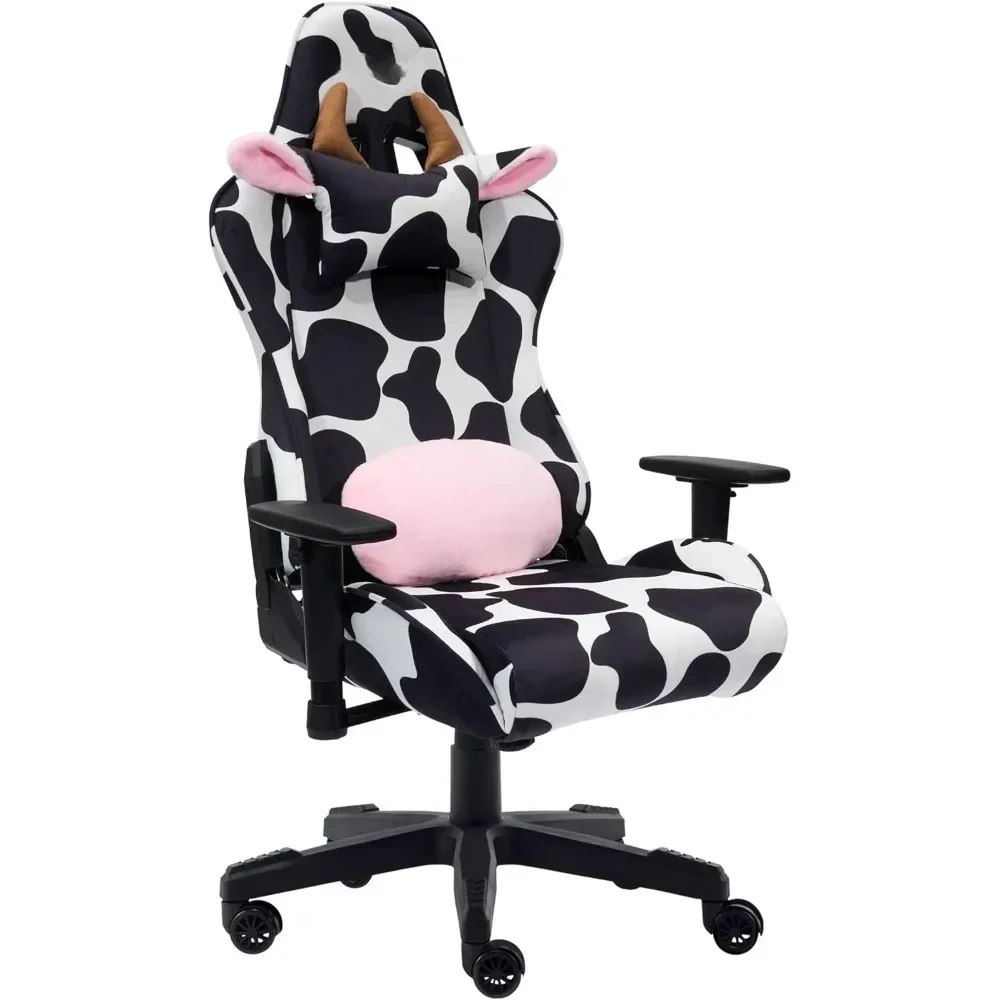 

Gaming Chair, Black White Fabric & Metal Construction, 150° Back Recline Nylon Upholstery Supports Up To 300 Lbs, Gamer Chair