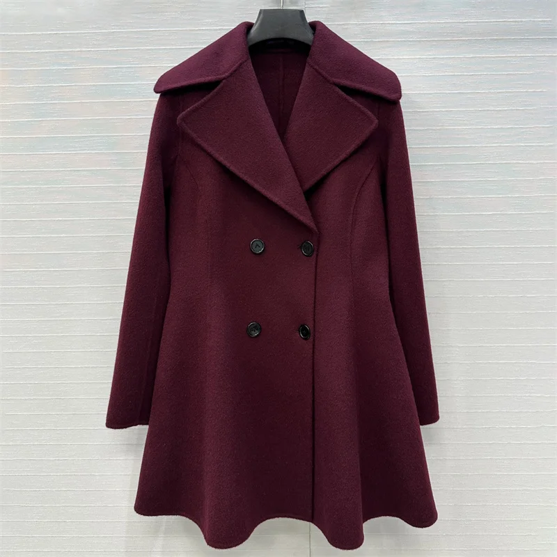 سترة نسائية جديدة لخريف 2025 مزدوجة الصدر بقصة ضيقة وأكمام طويلة معطف نسائي من مزيج الصوف معطف نسائي خندق معطف صوفي