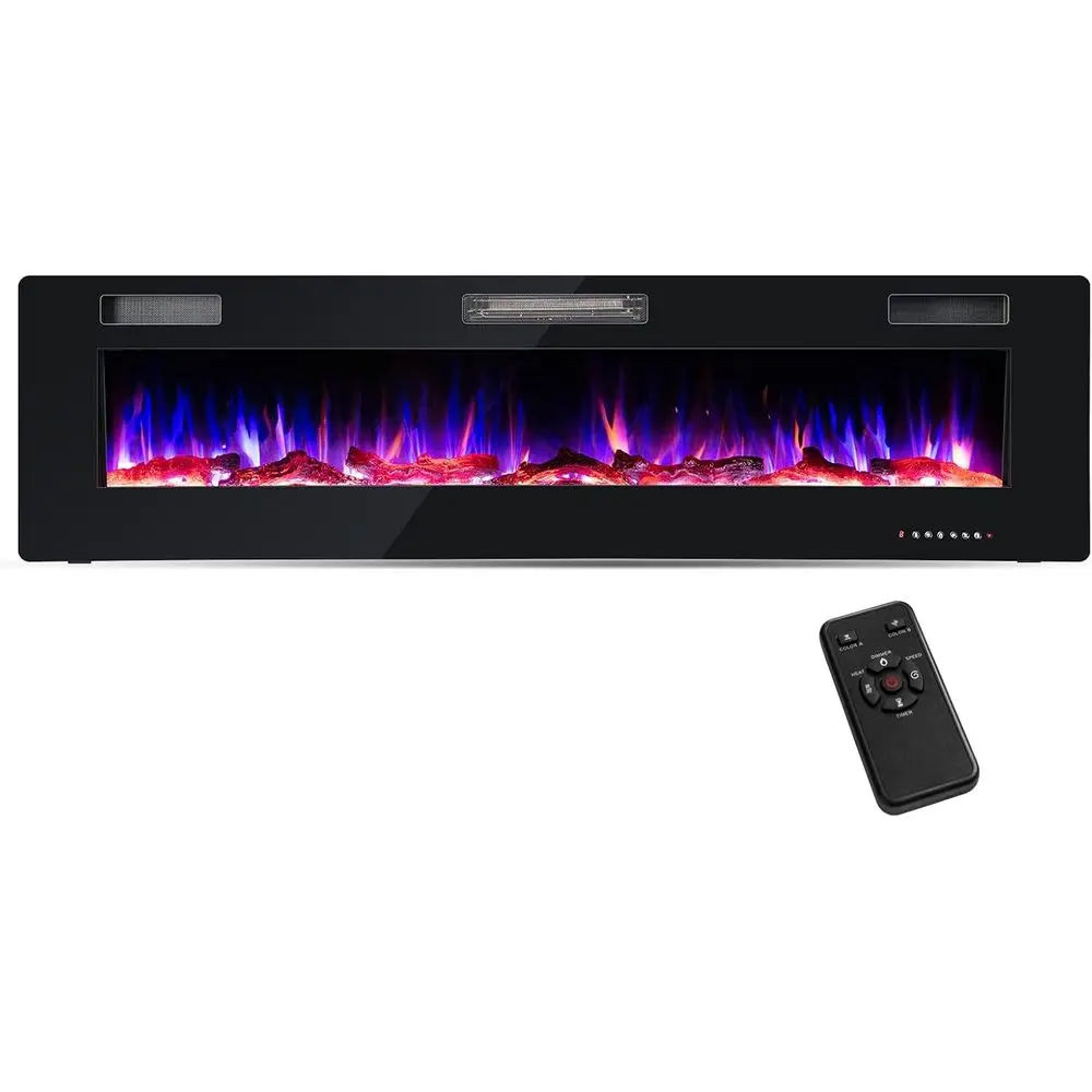 68 Inches Ultra-Thin Electric ireplace, 5100 Reced and Wall Mounted ireplace Insert with Remote Control, Log and Decorative Crys