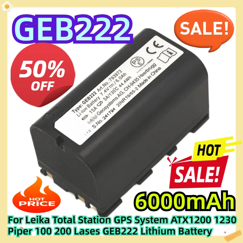 

GEB222 6000mAh For Leika Total Station GPS System ATX1200 1230 Piper 100 200 Lases GEB222 Lithium Battery