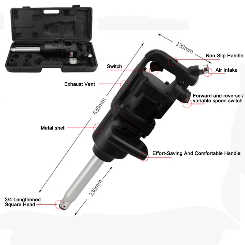 1 Inch Super Duty Straight Adjustable Torque Truck Air Impact Wrench With Pinless Hammer