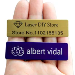 Broches personalizables de 70x20mm, Pin personalizado con grabado de su logotipo de texto, placa de identificación comercial, etiqueta de Metal de acero, insignias de nombre personalizadas