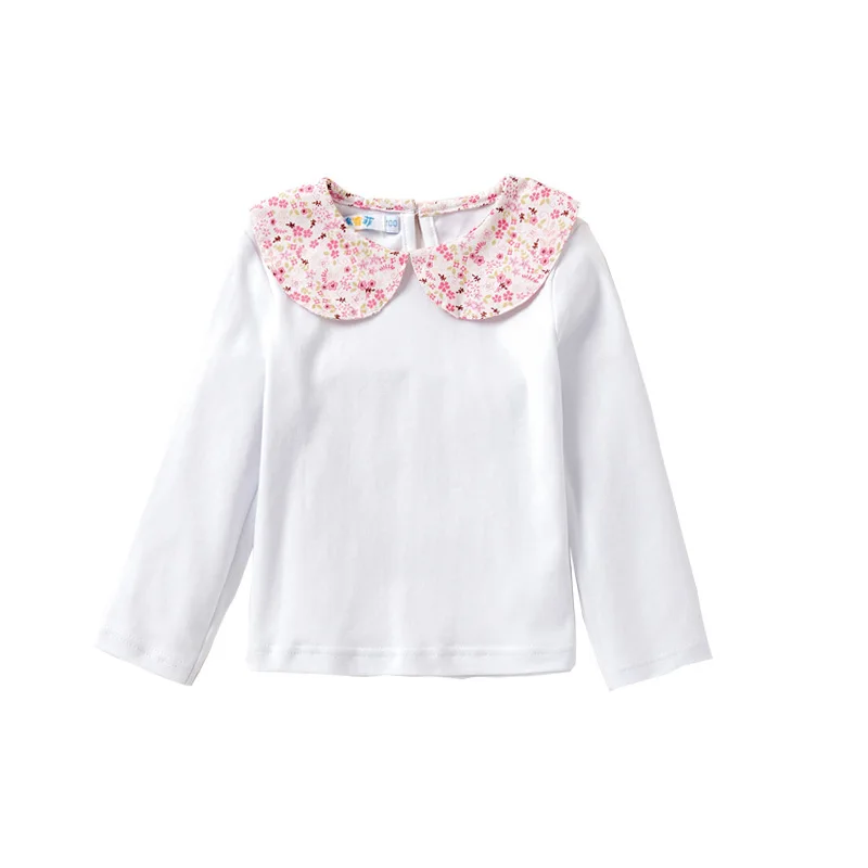 Baby Girls White Shirt Spring Autumn Kids Long Sleeve Basic Blouse With Floral Collar 1--5Y