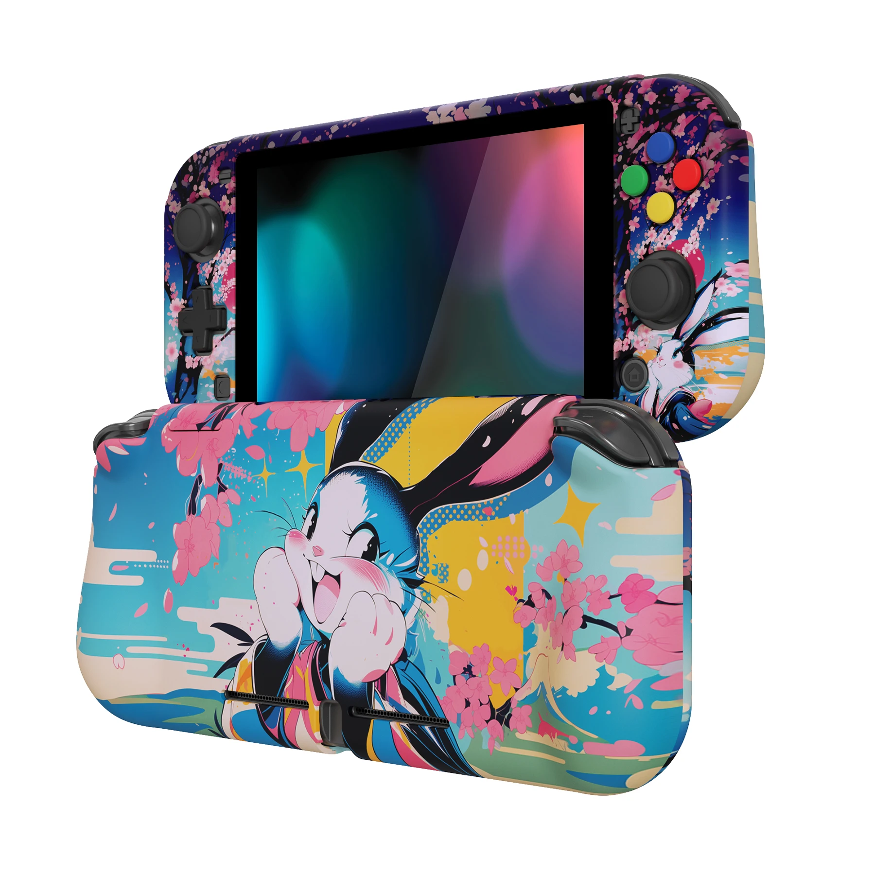 PlayVital ZealProtect Ergonomic Protective Case for Nintendo Switch Lite W/Screen Protector - Blossom POP Bunny