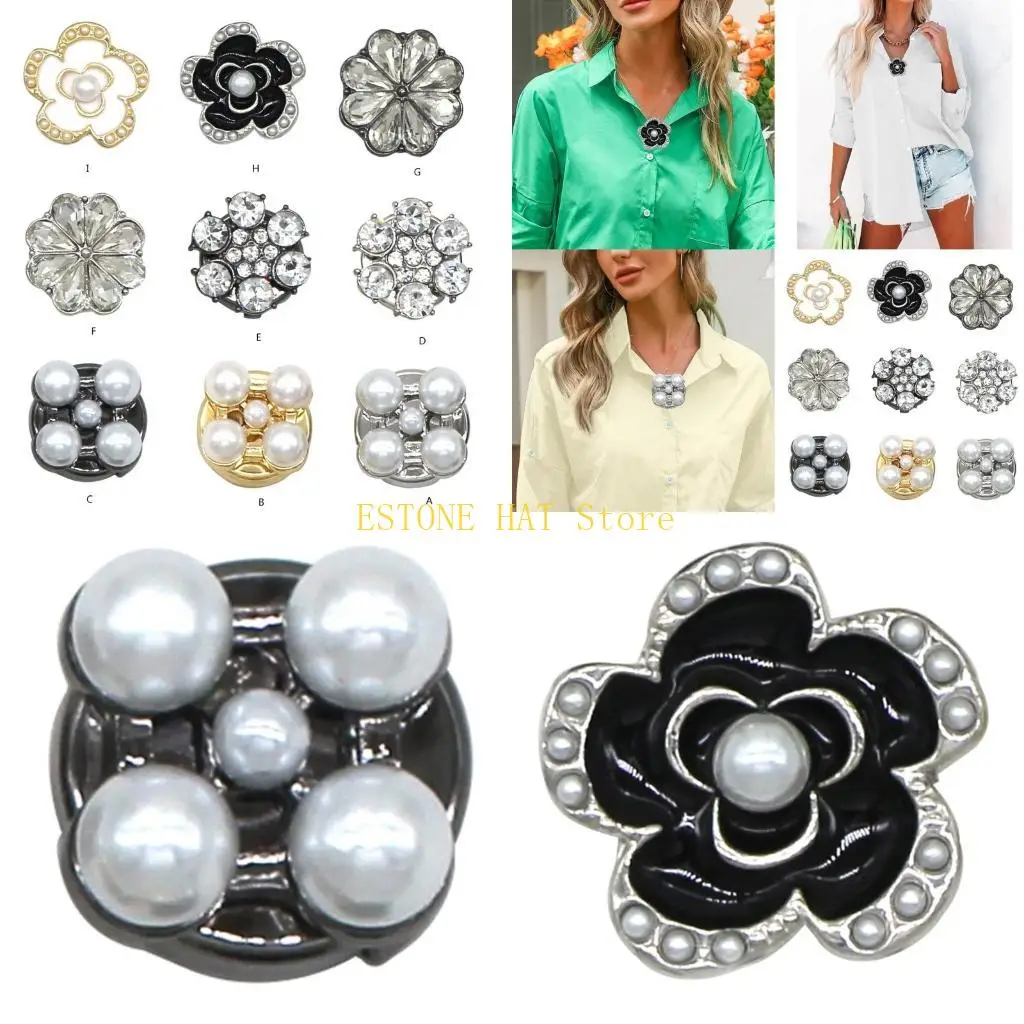 49MF Elegant Rhinestones Flower Shirt Buttons Covers for Business and Casual Shirt