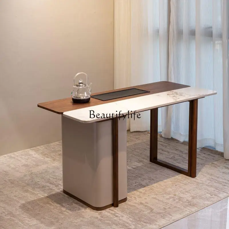 

Walnut solid wood rock slab tea table household balcony small apartment light luxury high-end