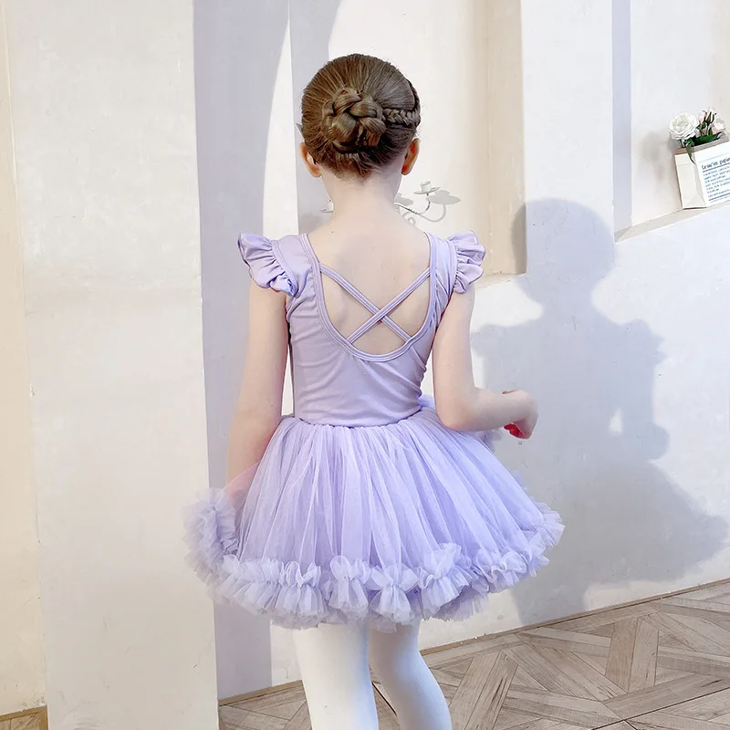 Children's Dance Clothes Girls Training Dress Kids Ballet Skirt Tutu Classical Dance Costume Examination Solid Leotard Open File