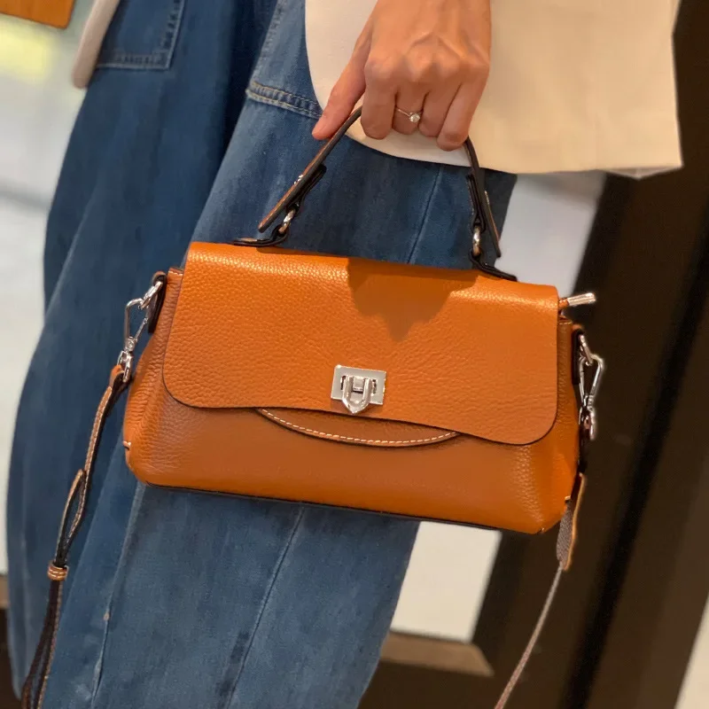 

NEW 2025 Fashion Cross-body Bag Top layer Cowhide multi-layer High sense of Leather Handbag One Shoulder Commuter Bag