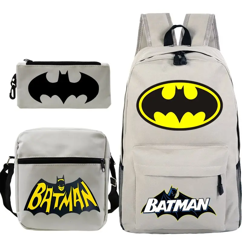 Beast Kingdom Batman Personalidade Criativa Bolsa Escolar Bolsa de Ombro Estojo de Lápis Conjunto de 3 Peças Bonito Mochila Casual para Meninos