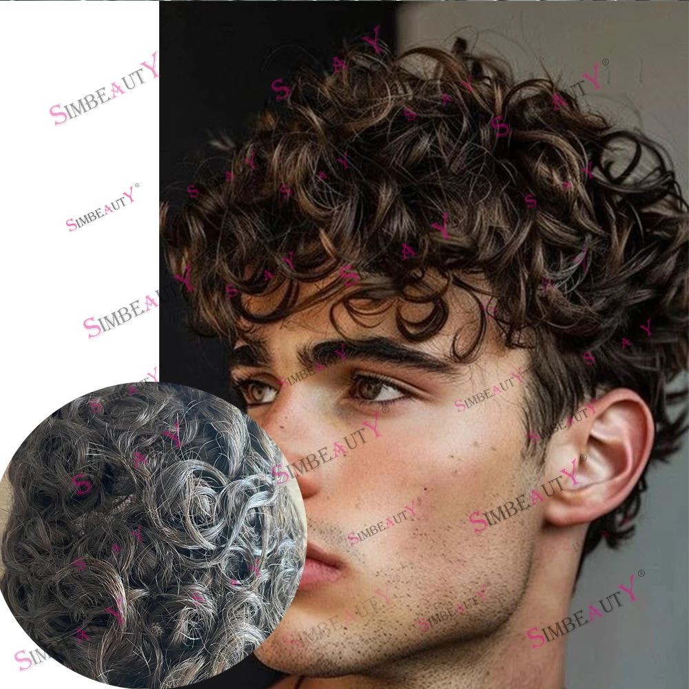 

22mm Curly Brown Blonde Black Toupee for Men Super Durable Mono Lace Toupet 100% Human Hair Wig 18mm Afro Man Replacement System