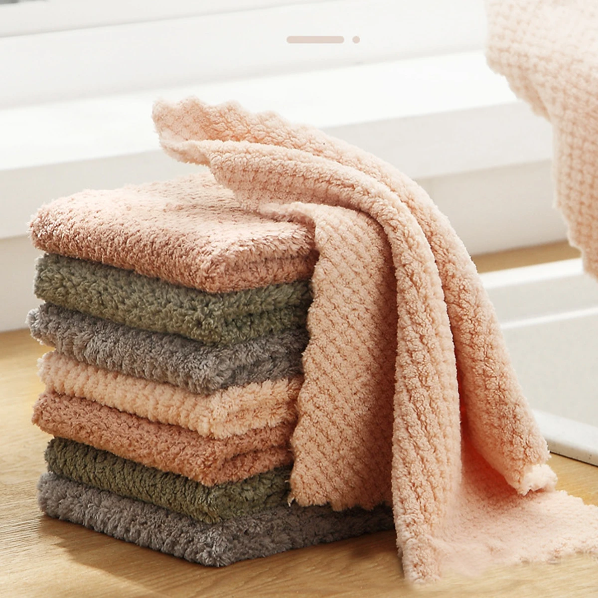 4-pack, coral velvet scouring cloth, thickened absorbent ultra-fine fiber dishwashing cloth, multi-purpose household cleaning cl