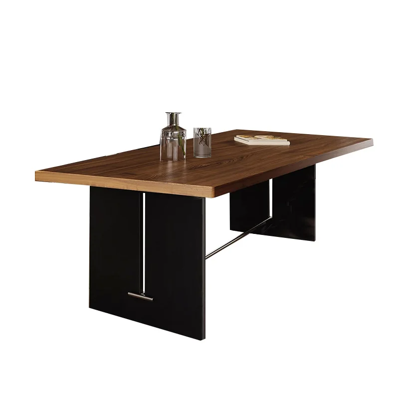 

Simple medium small apartment walnut solid wood dining table and chair combination retro rectangular