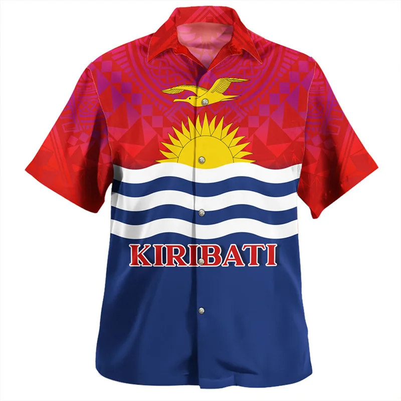 Harajuku Summer New 3D The Republic Of Kiribati National Flag Printing Shirts Emblem Graphic Short Men Clothing