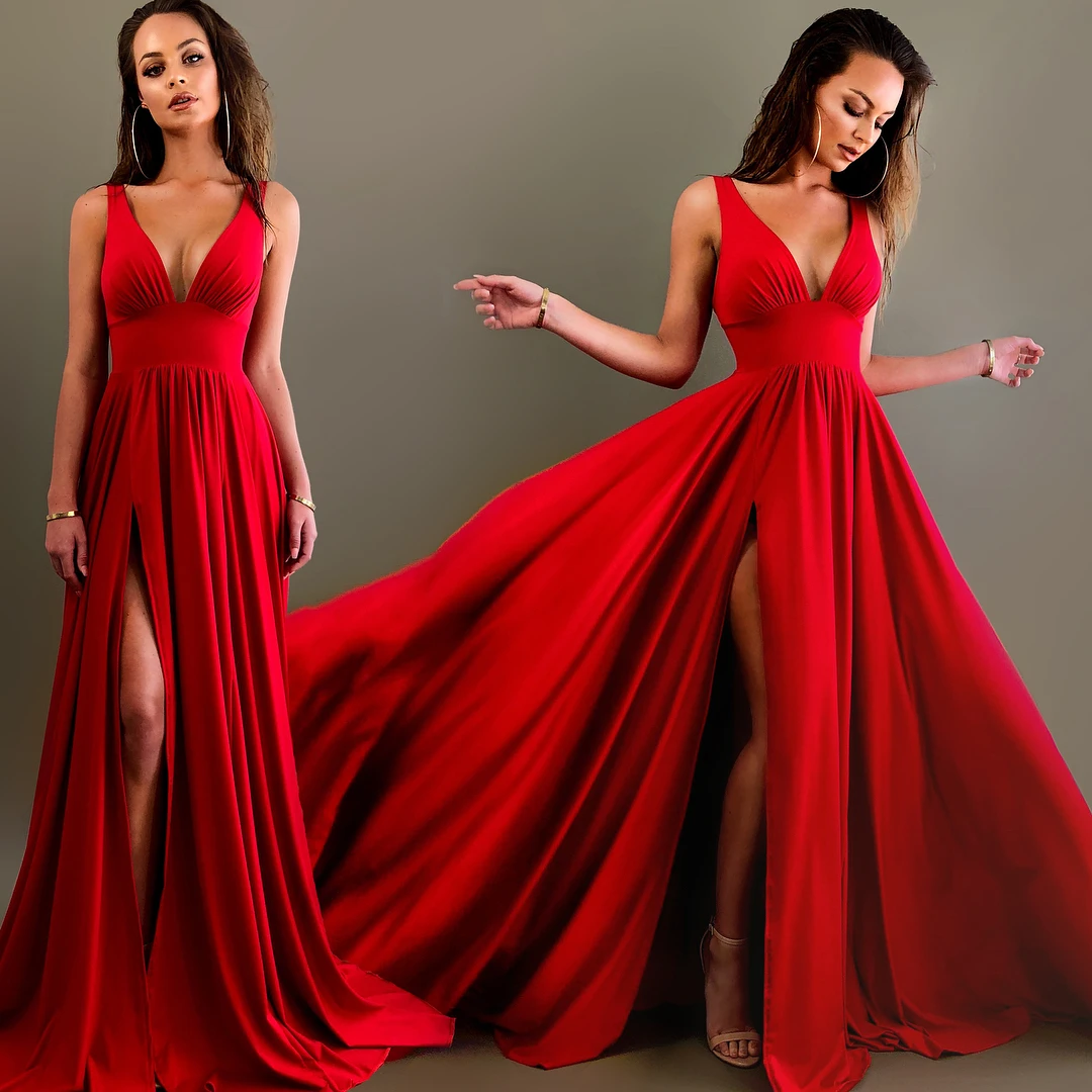 Fatapaese sexy vestidos de dama de honra cetim simples decote em v alta fenda festa de casamento convidado sem costas noite robe champanhe vestido de baile