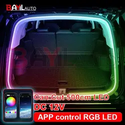 5M RGB Car Trunk Light APP Control Multi-mode Interior Atmosphere Light 12V LED Flexible Waterproof Light Bar Car Accessories