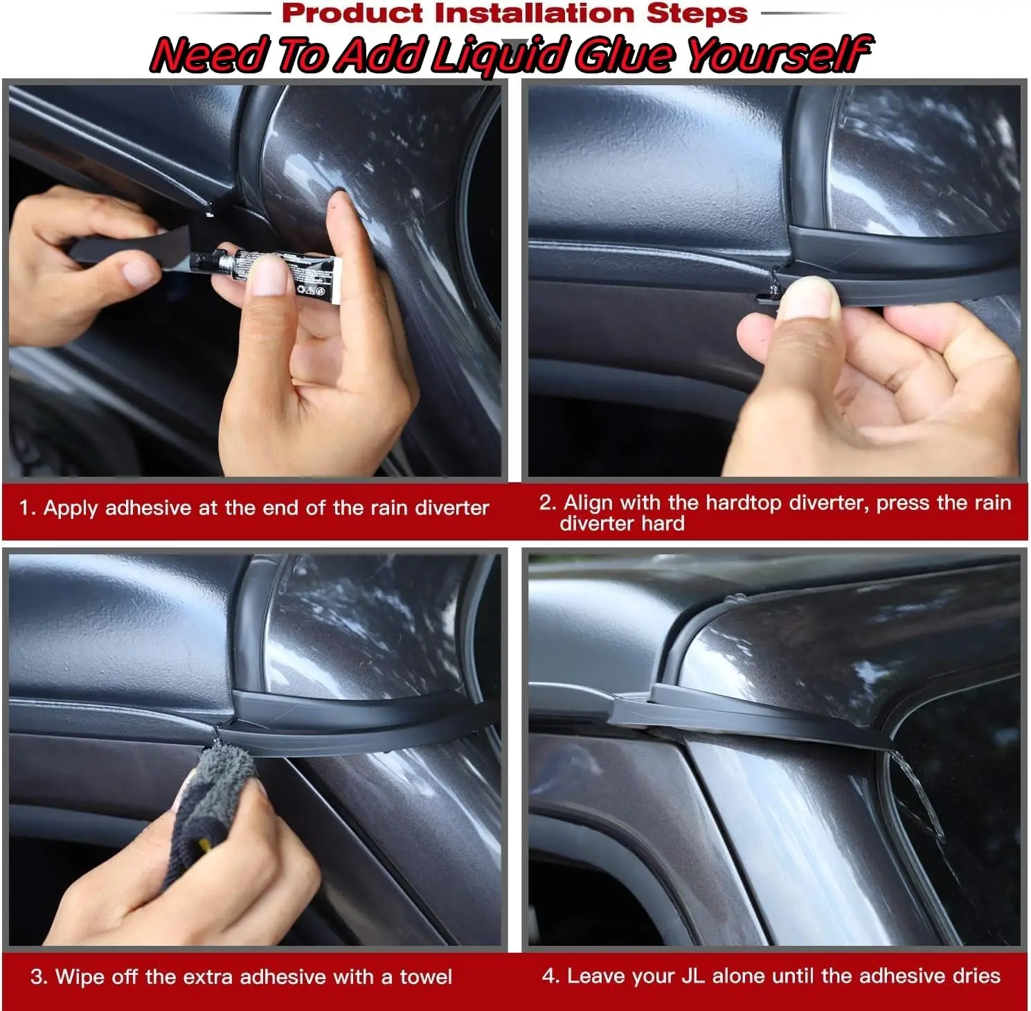 Rain Gutter Extensions Rainwater Diversion Parts Rain Groove Diverter for Jeep Wrangler JL JT 4XE 2018-2026 Exterior Accessories view 6