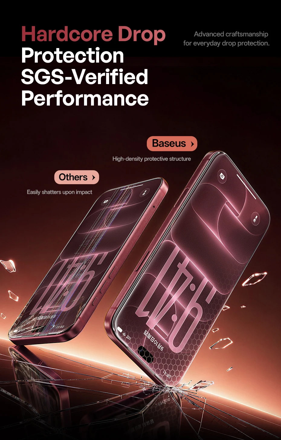 Baseus Corning Displayschutzfolie aus gehärtetem Glas für iPhone 18 17 Pro Max, Anti-Peeping, stoßfest, selbstklebend, Schutzfolie – Detail 4