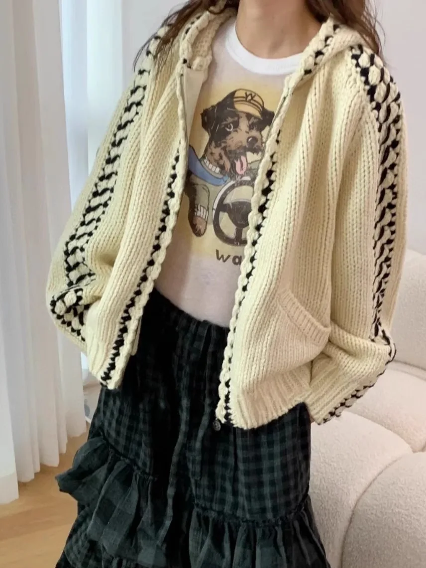 

Вязаная шапка-свитер унисекс, повседневная, в стиле колор-блок, ручной работы, крупной вязки, для мужчин и женщин