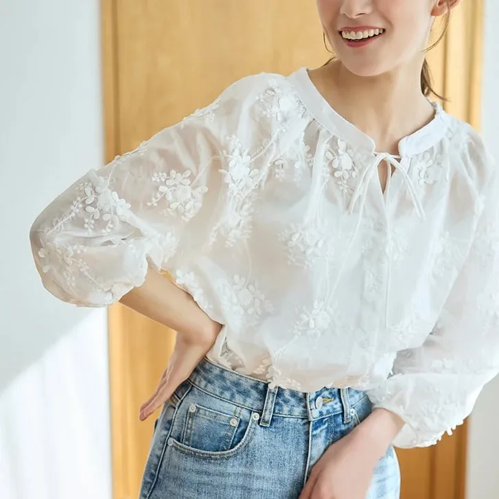 Zoete Japanse Sle geborduurd zwaar werk irt met riem witte top open vest kleine bovenkleding voor dames losse pasvorm Lante...