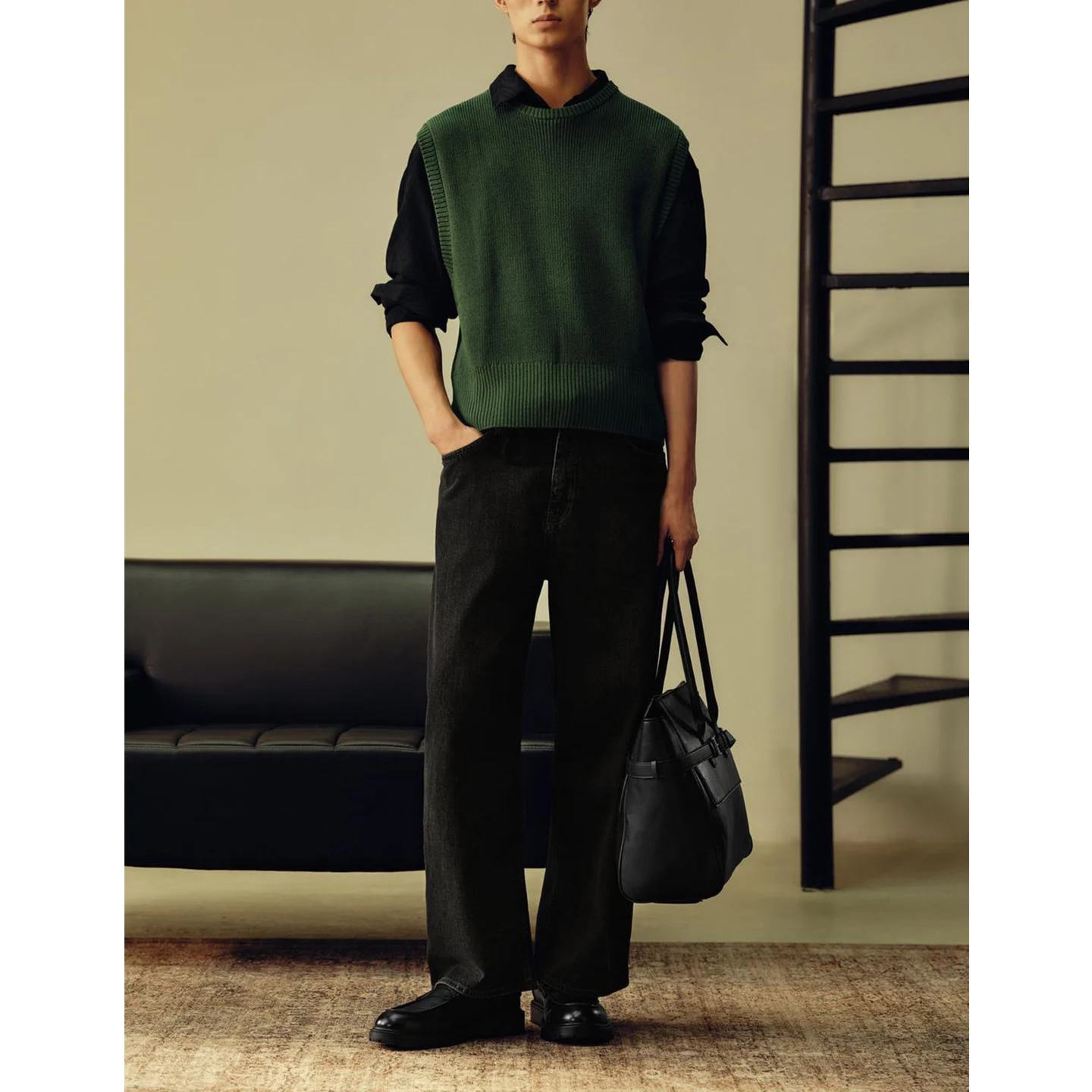 فضفاضة تناسب محبوك سترة الرجال الخريف الشتاء جديد جولة Ne Svel مختلط الألياف ضبط شوكة العلامة التجارية Faion الملابس #2