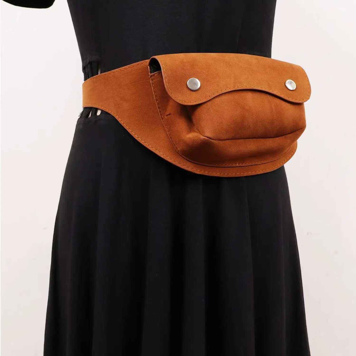 خمر جيوب كبيرة البني فو الجلد المدبوغ بو حزام جلد المتخصصة تصميم فتاة في الهواء الطلق موضة التنانير الجينز بنطلون حزام الزخرفية