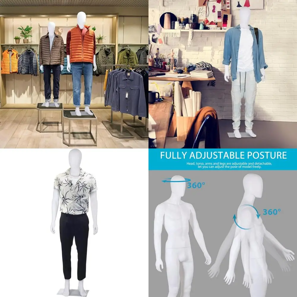 

73-дюймовый мужской манекен в полный рост с регулируемой осанкой, гибкими конечностями, белой реалистичной подставкой для демонстрации