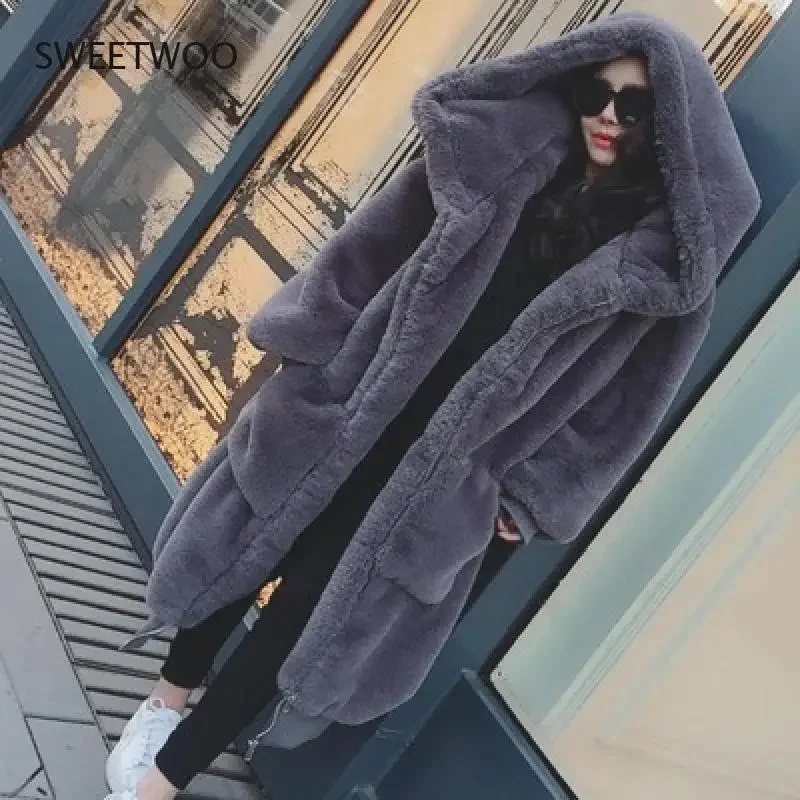 Oversized Winter Faux Fur Coat Women Parka Long Warm Faux Fur Jacket Coats Hoodies Loose Winter Coat Outwear Casaco Feminino