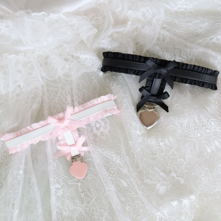 Cosplay Dienst mädchen rosa Spitze Leder Beinring Gothic Bogen Oberschenkel Ring Strumpfband Gürtel Lolita Zubehör