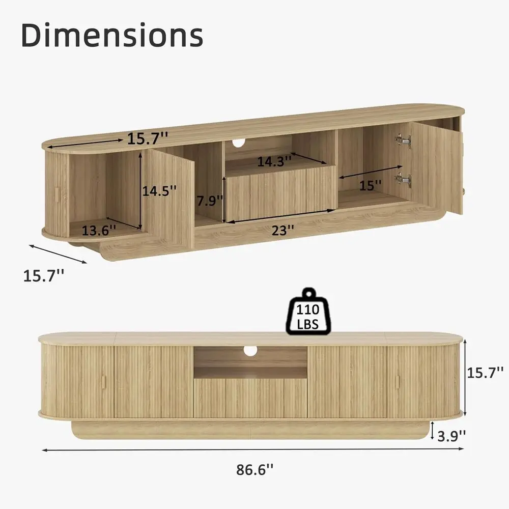 86.61'' Tambour Sliding Door TV Stand for 55-85 Inch TVs Large Storage Entertainment Center with Open Shelves And Cabinet