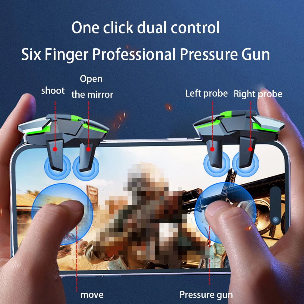 DY02 G21 6-Finger Mobile Game Trigger for PUBG Phone Game Controller Gamepad Joystick Aim Shooting Triggers Alloy Key Button