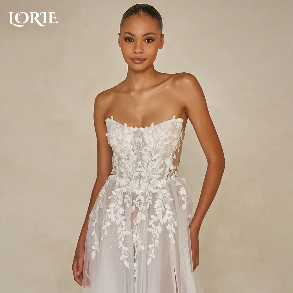 

LORIE Lace Vintage Wedding Dresses Applique High Slit Strapless Bobycon Backless Mermaid Bridal Gown Customized Party Dress