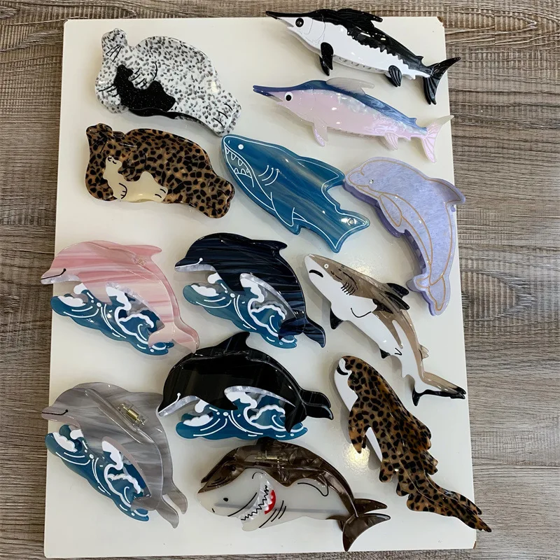 Nuova clip per artiglio per capelli di squalo in acetato per le donne Moda serie oceano Pesce Mollette di grandi dimensioni Bech Clip per capelli Accessori per artigli Strumento
