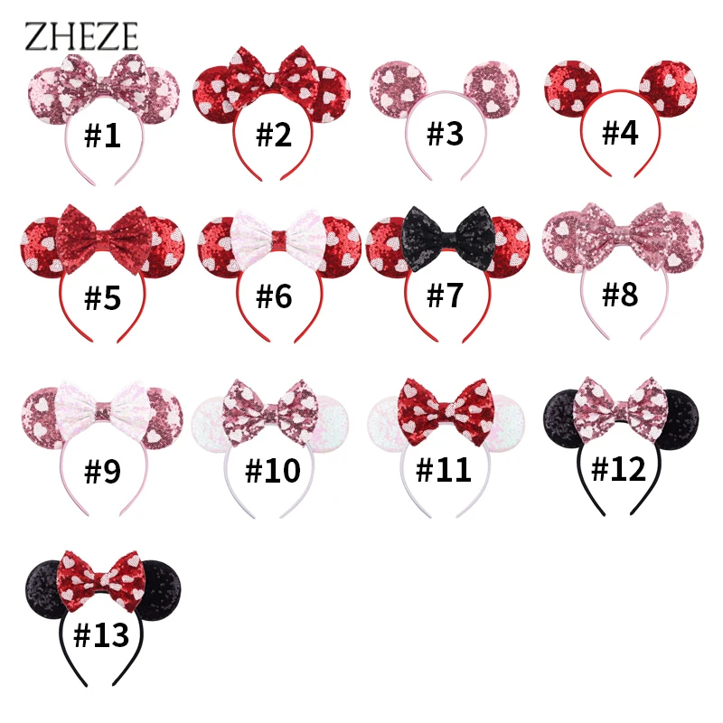 2024 Valentine\'s Day Mouse Ears Headband For Girls Women Sequins Love 5\