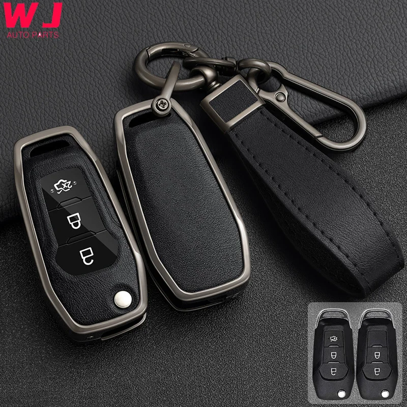 

Zinc AlloyLeather Car Key Case For Ford Edge Figo Mondeo 5 Ecosport Fiesta Everest Ranger Fusion Kuga Escort F150 Flip Remote